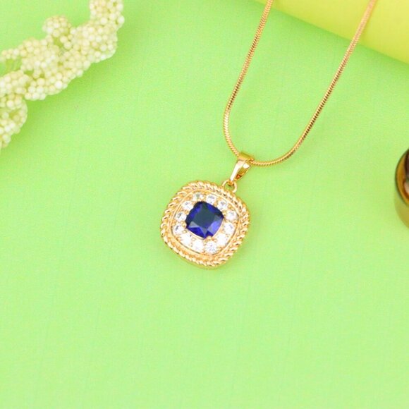 "Elegant Blue Square Pendant with Sparkling Crystal Border, XPPT1664 - Picture 2 of 13